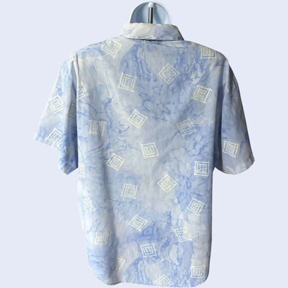 Oak Hill Made in USA abstract marble print short sleeve button shirt blue 90s - Picture 2 of 4
